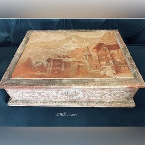 Vintage Incolay Stone Jewelry Box with Scenery of Zermatt and the Matterhorn